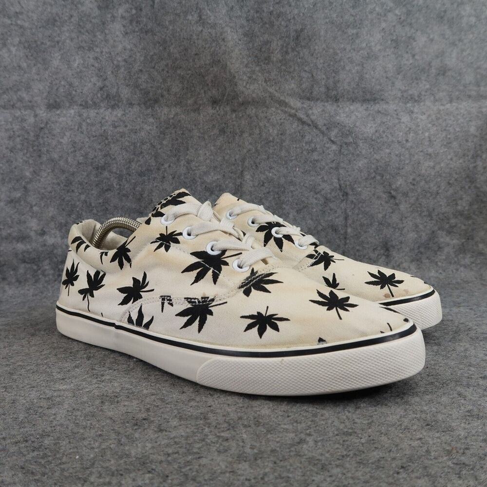 Hipster Shoes Mens 10 Sneakers Casual Canvas Print Skate Lace Up Low White Black